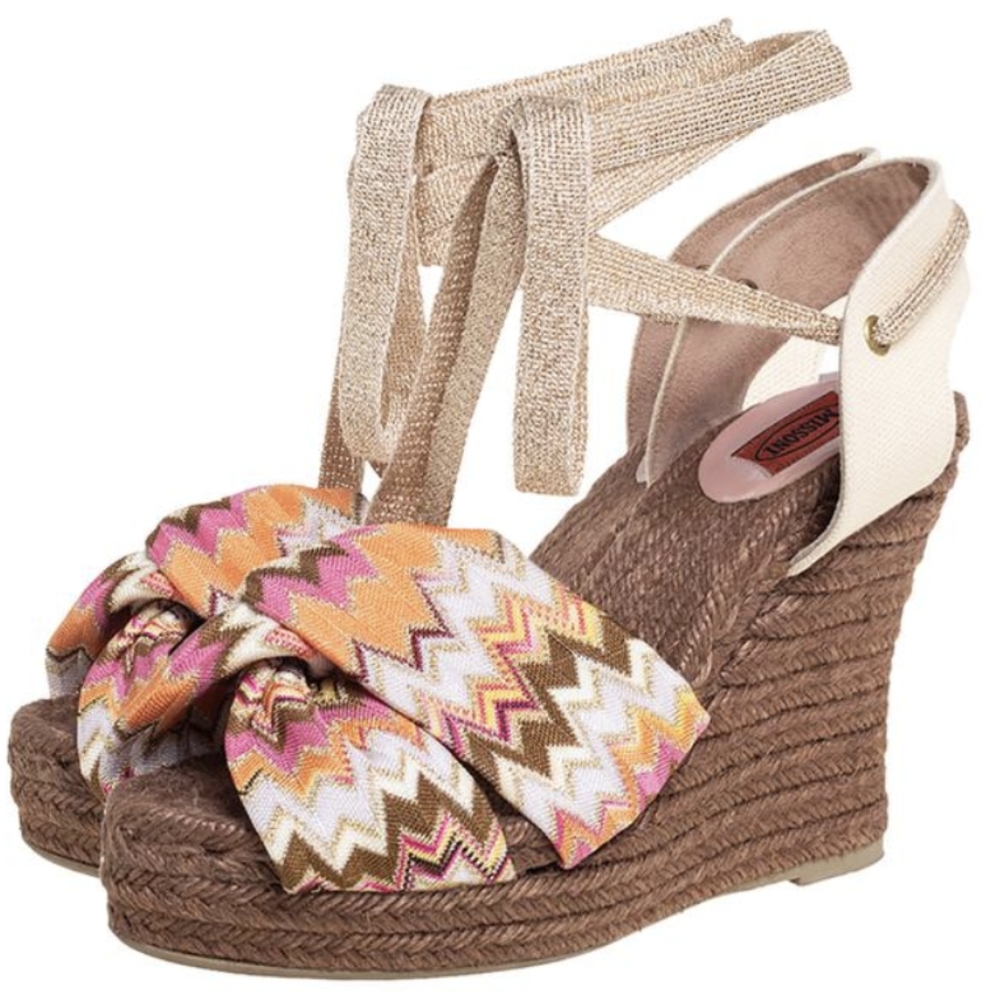 Missoni multicolor knit fabric and canvas knitted espadrille wedge